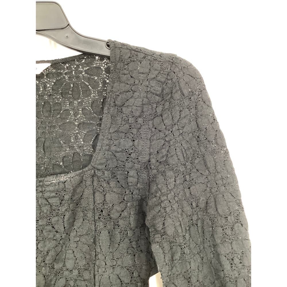 Lucky Brand Women's Small Jet Black Long Sleeve Textured Square Neck Top E12-4 - Picture 6 of 11